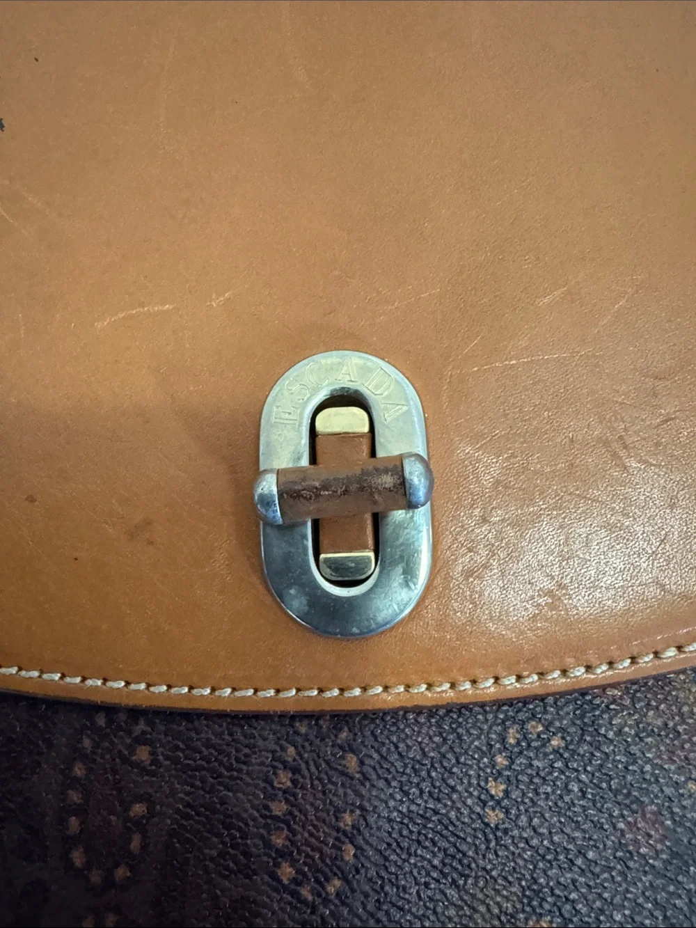 Escada Two-Tone Brown & Tan Crossbody Saddle Bag